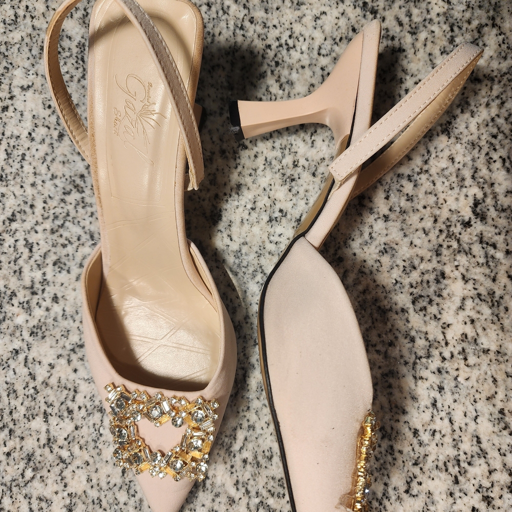 Elegant Beige Heels with Gold Accents